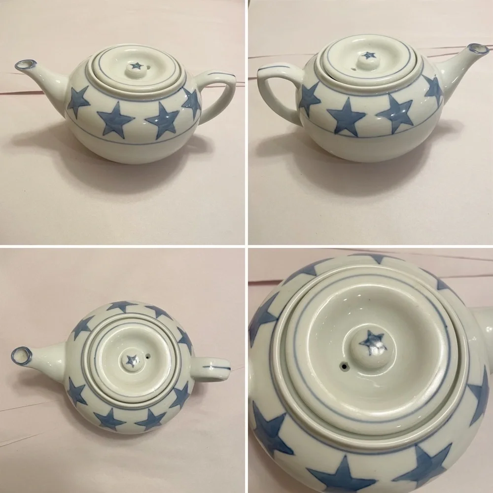White & Blue Stars Pier 1 Stoneware Teapot